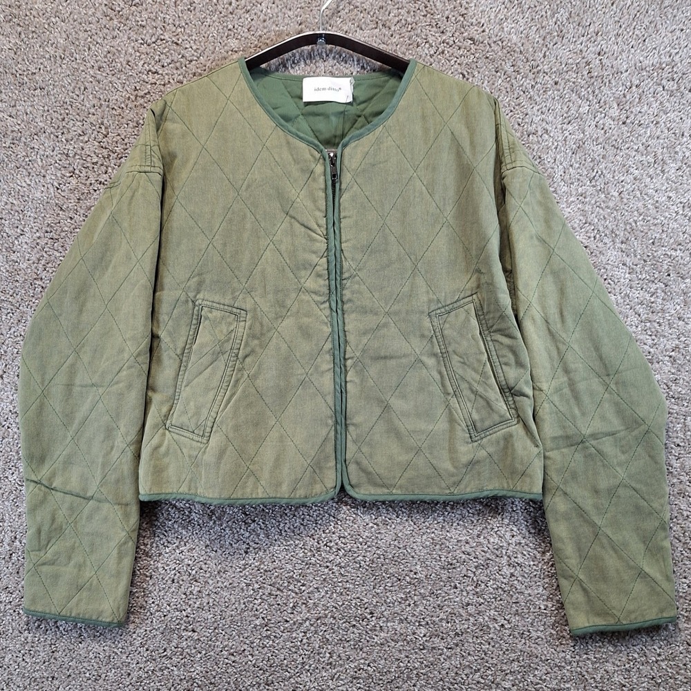 Idem Ditto Quilted Jacket Womens‎ Medium Green Full Zip Cropped Liner Gorpcore